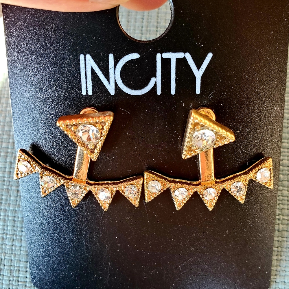 New INCITY Double Sided Rhinestone Earrings.